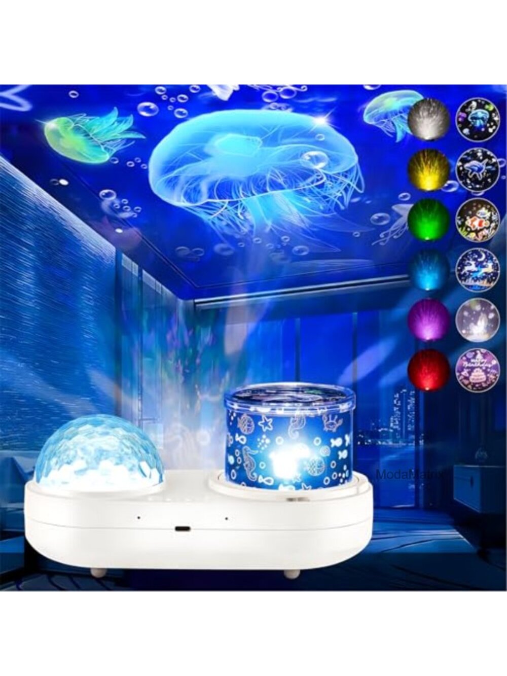 Kids Ocean Night Light Projector 360 Rotating Jellyfish Lamp with Timer USB